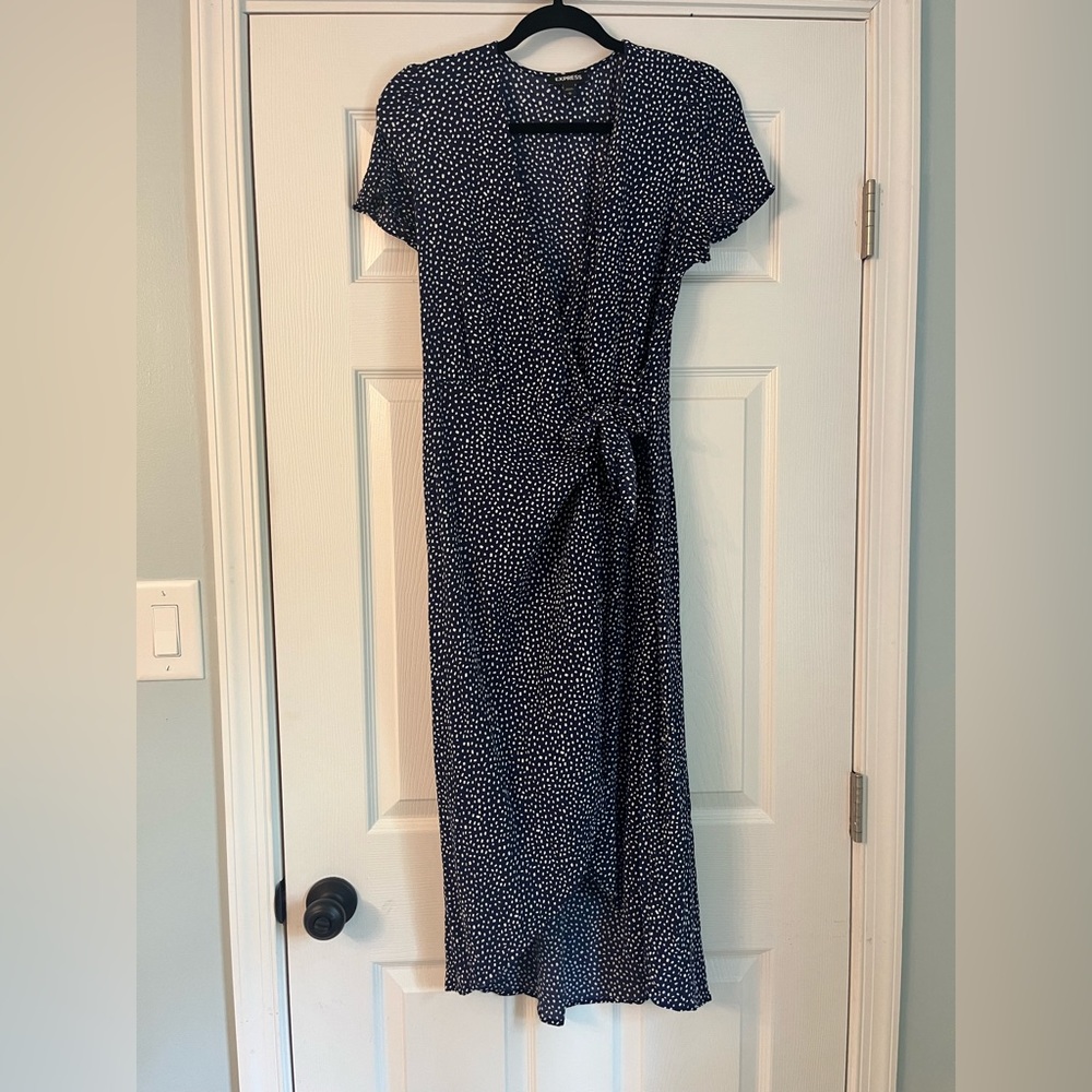 Express Navy Blue Print Wrap Dress
